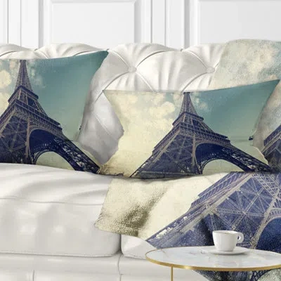 Design Art Paris Paris Eiffel Tower Vintage View From Ground Cityscape Pillow In Blue;black;brown;green;red;yellow