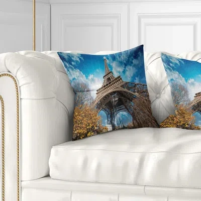 Design Art Paris Paris Eiffel Towerand Paris Sky View Cityscape Pillow In Blue;white
