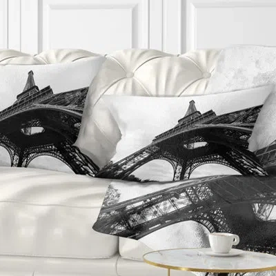 Design Art Paris Paris Eiffel Towerin Side View Cityscape Pillow In Black;white