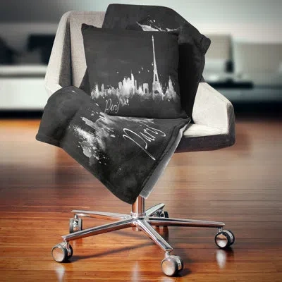 Design Art Paris Silhouette - Cityscape Printed Throw Pillow In Black