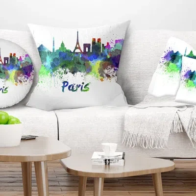 Design Art Paris Skyline - Cityscape Printed Throw Pillow In Green;purple