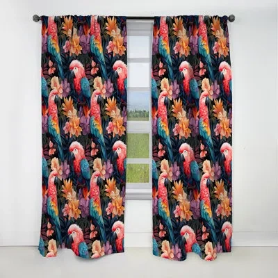 Design Art Parrot Haven Tropical Pattern - Floral Curtain - Blackout Floral Curtain - 1 Panels In Red;orange