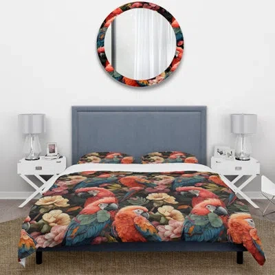 Design Art Parrot Haven Tropical Pattern I Bedding In Green;red