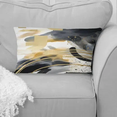 Design Art Pastel Abstract With Blue Black & Gold Spots Iii - Fractals Printed Throw Pillow In Black;gold