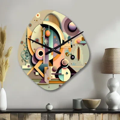 Design Art Pastel Art Deco Ii - Geometric Asymmetrical Metal Wall Clock, Purple Unique Shape Metal Clock Print In Pink;purple
