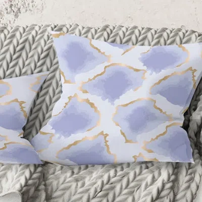 Design Art Pastel Blue And Gold Abstract Shapes Pattern - Mid-century Modernprinted Throw Pillow In Purple