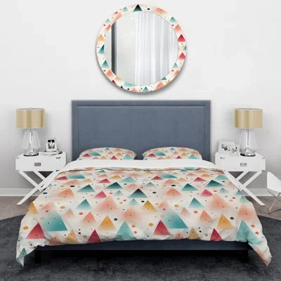 Design Art Pastel Color Triangles Fabric Duvet Cover Set In Green;pink
