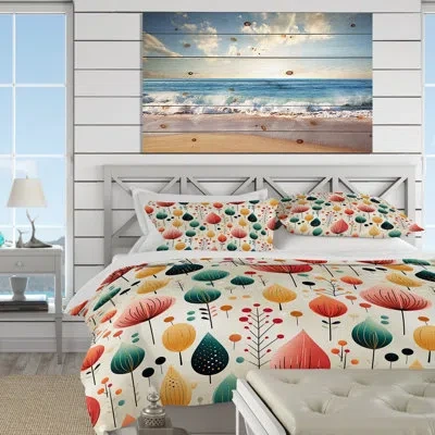 Design Art Pastel Colors Forest Pattern I - Botanical Duvet Cover Set - Microfiber Polyester In Green;yellow