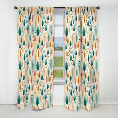 Design Art Pastel Colors Forest Pattern Iii - Floral Curtain - Blackout Floral Curtain - 1 Panels In Green;pink