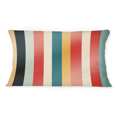 Design Art Pastel Colors Midcentury Stripes Pattern Iii - Striped Polyester Pillow In Blue;red;orange