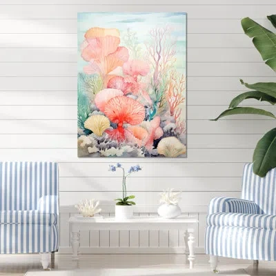 Design Art Pastel Colors Watercolor Corals - Beach & Ocean Canvas Print In Wrapped Canvas