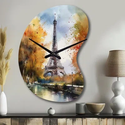 Design Art Pastel Eiffel Tower In Paris Iii - Boom Shape Paris 3d Wall Clock In Gray;orange