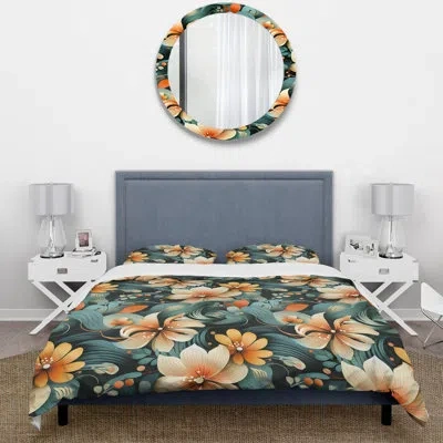 Design Art Pastel Flower Retro Revival Collage Ii Duvet Cover Set In Green;beige