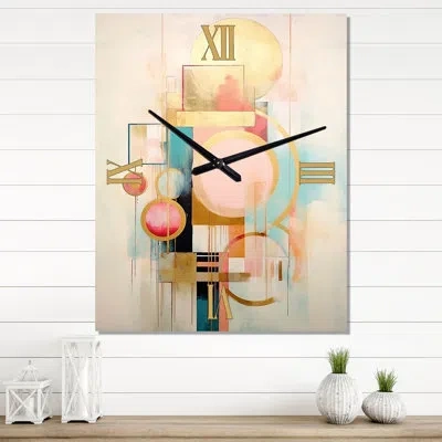 Design Art Pastel Grace Vintage Pink Gold Circle Watercolor - Modern Geometric Vintage Wall Clock In Pink;gold