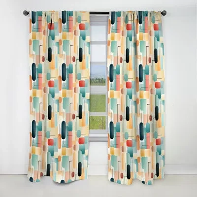 Design Art Pastel Harmony - Abstract Geometric Curtain - Blackout Geometric Shapes Curtain - 1 Panels In Blue;pink