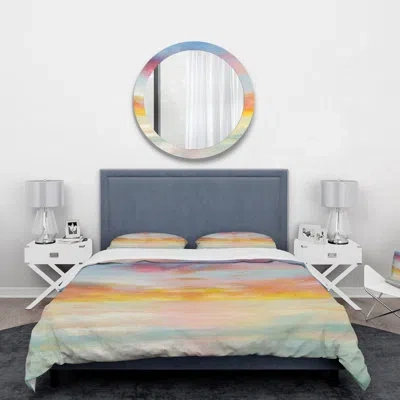Design Art Pastel Pink And Blue Clouds - Traditional Duvet Cover Set - Microfiber Polyester