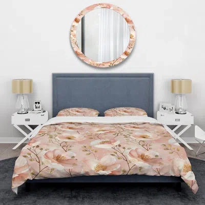 Design Art Pastel Pink Blushing Blooms Ii - Modern Duvet Cover Set