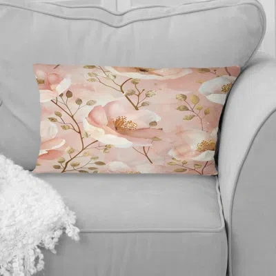 Design Art Pastel Pink Blushing Blooms Ii - Modern Lumbar Pillow In Pink;cream