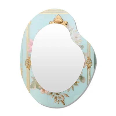Design Art Pastel Pink Vintage Gold Collage - Peony Irregular Shape Mirror, Gold Asymmetrical Decorative Wall M In Gold;pink