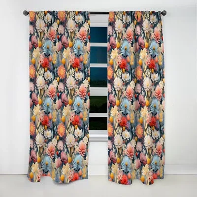 Design Art Pastel Rainbow Botanicals Pattern Iii - Bohemian Velvet Curtain - Room Darkening - 1 Panel In Blue