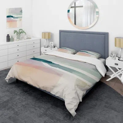Design Art Pastel Serenity Iii - Abstract Liquid Ink Duvet Cover Set - Microfiber Polyester In Blue;pink