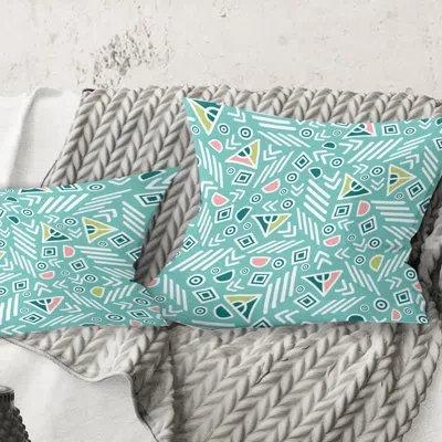 Design Art Pastel Tribal Retro Pattern - Mid-century Modernprinted Throw Pillow In Blue