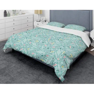Design Art Pastel Tribal Retro Pattern - Vintage Abstract Duvet Cover Set - Microfiber Polyester In Blue,pink,teal