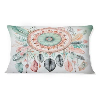 Design Art Pastel Turquoise Boho Dreamcatcher I - Dream Catcher Printed Throw Pillow In Green