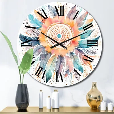 Design Art Pastel Turquoise Boho Dreamcatcher Ii Metal Wall Clock