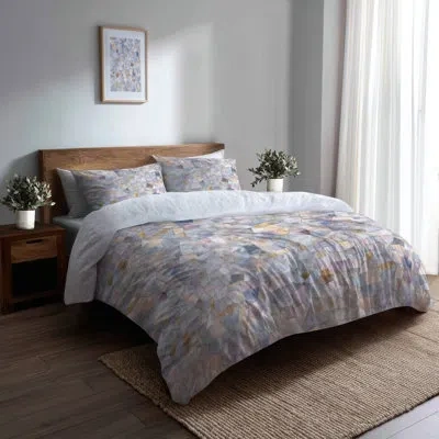 Design Art Patchwork Bedding Set 4 Pcs - Modern Quiet Mosaic Bed Comforter Set In Blue;purple