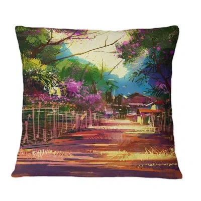 Design Art Path Leads To Country Village In Spring - Country Printed Throw Pillow