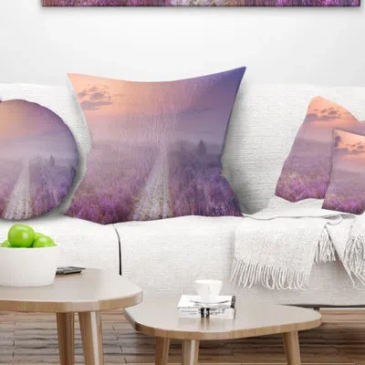 Design Art Path Through Blooming Field - Sea & Shore Printed Pillow In Purple