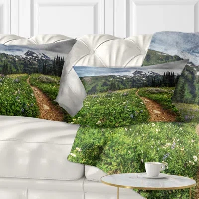 Design Art Path Through Flowering Fields - Landscape Printed Throw Pillow