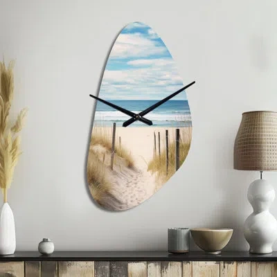Design Art Path To The Beach Vi - Beach Sand Unique Shape Metal Wall Clock, Beige Asymmetrical Clock Print