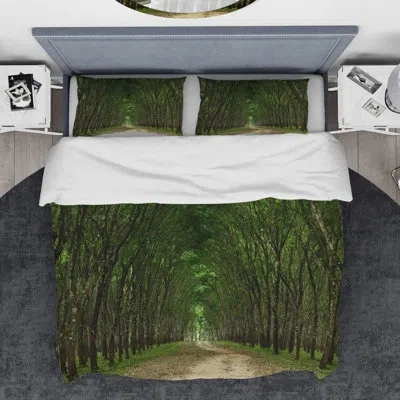 Design Art Pathway In Thick Green Forest - Landscape Duvet Cover Set - Microfiber Polyester