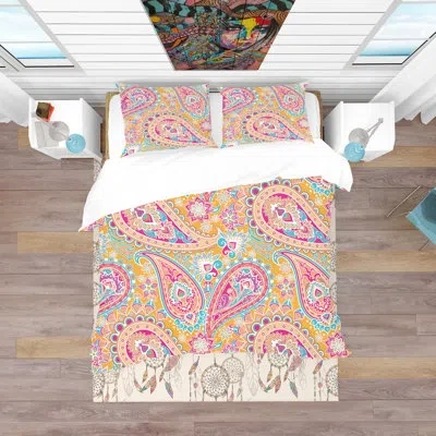 Design Art Pattern Based On Paisley - Bohemian Paisley Duvet Cover Set - Microfiber Polyester In Pink