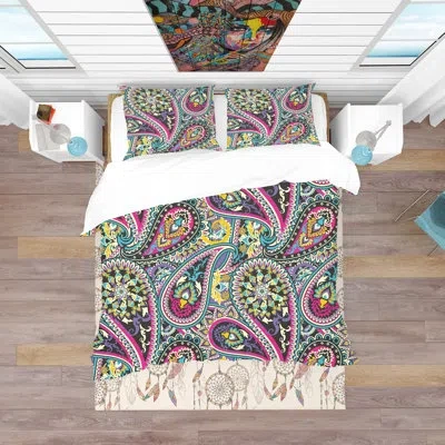 Design Art Pattern Based On Traditional Asian Elements Paisley - Eclectic Polyester Duvet Cover Set In Blue