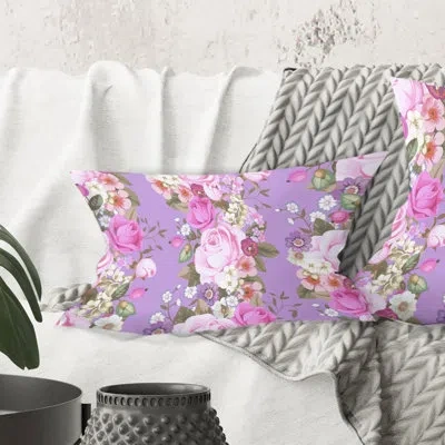 Design Art Pattern With Country Roses - Mid-century Modernprinted Throw Pillow
