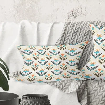 Design Art Pattern With Floral Ornament - Mid-century Modern Printed Throw Pillow In Green