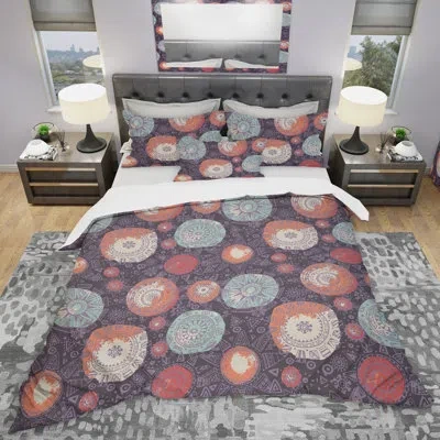 Design Art Pattern With Graphic Doodle Suns - Modern Abstract Duvet Cover Set - Microfiber Polyester In Purple