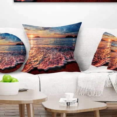 Design Art Peaceful Evening Beach View - Sea & Shore Printed Throw Pillow