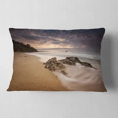 Design Art Peaceful Seashore With White Waves - Sea & Shore Printed Throw Pillow