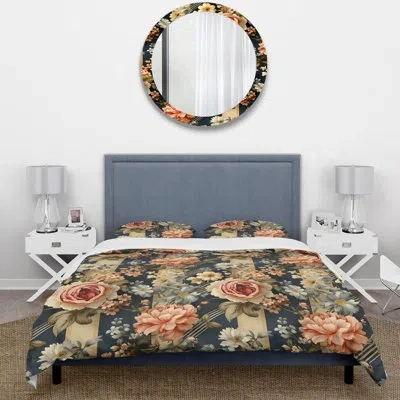 Design Art Peach And Blue Chic Elegance Peony Gardens Bedding In Blue;peach
