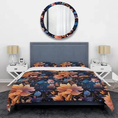 Design Art Peach And Blue Mystic Aura Floral Fantasy Magic Duvet Cover Set In Blue;pink