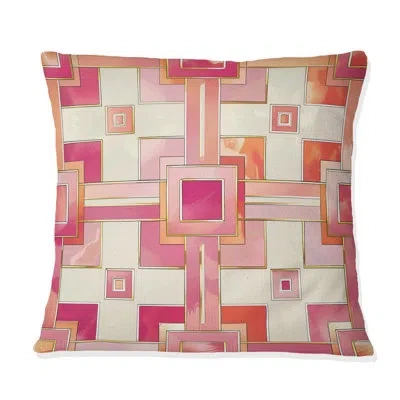 Design Art Peach Beige Midcentury Maze Glam - Midcentury Throw Pillow In Beige;pink
