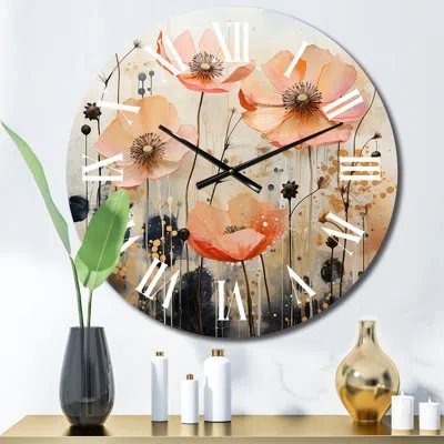 Design Art Peach Blossoming Abstractions I - Abstract Botanicals Wall Clock