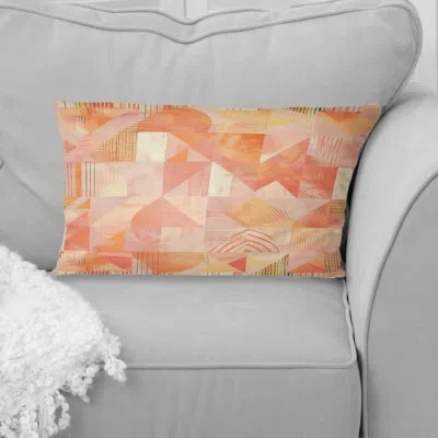 Design Art Peach Geometric Plants Print - Geometric Lumbar Pillow In Beige;pink