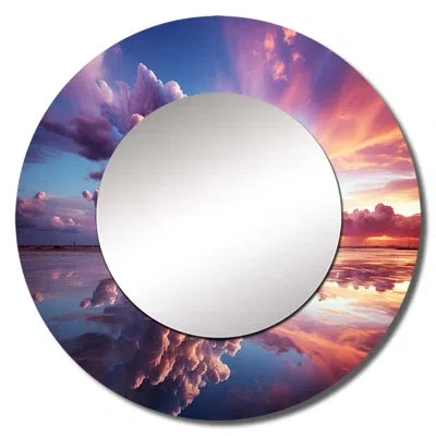 Design Art Peach Sky Photo Transcendent Twilight - Sky Wall Mirror, Peach Round Decorative Mirror, Printed Meta