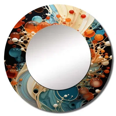Design Art Peach Soda Abstract Carbonation I - Soda Decorative Wall Mirror, Peach Large Round Mirror, Printed M