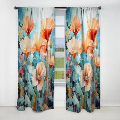 Design Art Peach Wonderland Flower Garden - Flowers Curtain - Blackout Floral Curtain - 1 Panels In Pink
